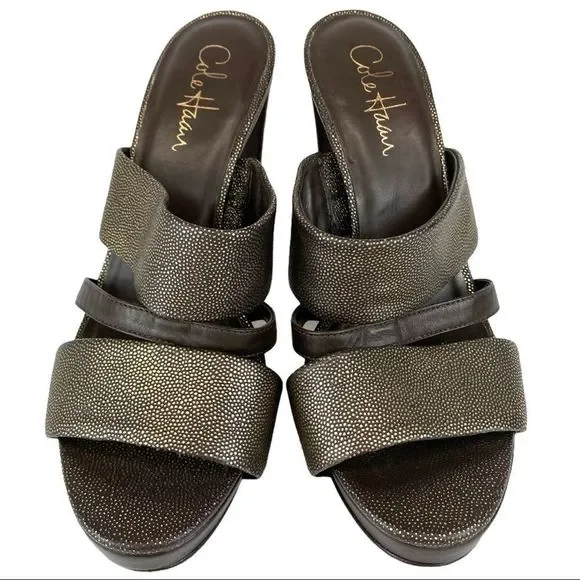 COLE HAAN / NIKE AIR Gold Leather Slide Sandals -7 - Picture 3 of 15